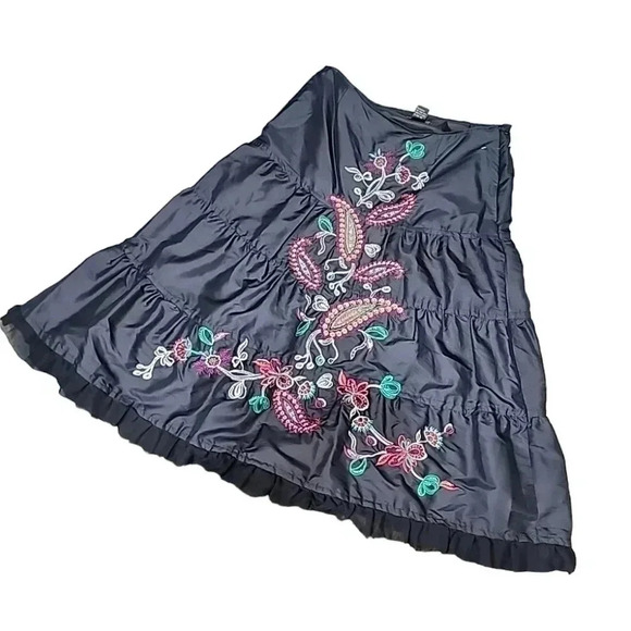 Carole Little Y2k 100% Silk Boho Embroidered Beaded Paisley Skirt. Size 8 - Picture 2 of 9
